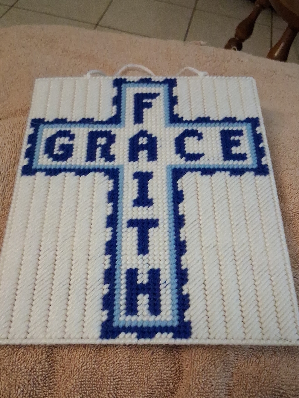 Grace Faith Cross Wall Hanging - White and Blue